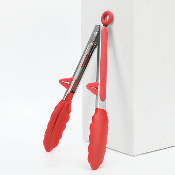 TW-FT00109 Stainless Steel Food Tong Outdoor BBQ Clamp with Silicone Tip Red 9 inch - Image 3