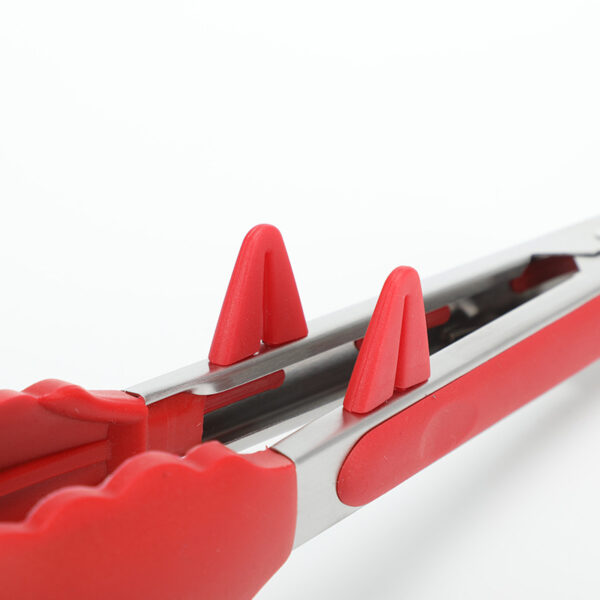 TW-FT00109 Stainless Steel Food Tong Outdoor BBQ Clamp with Silicone Tip Red 9 inch - Image 2