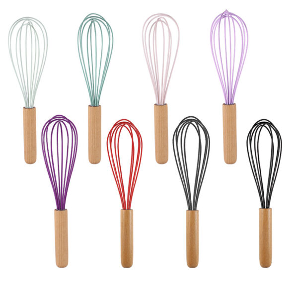 TW-SL00110 10 Inch Egg Beater Wooden Handle Multifunctional Comfortable Grip Reusable Labor-saving Whisking Silicone Manual Egg Mixer - Image 4
