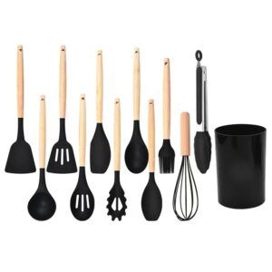 TW-SL00100 Silicone Cooking Kitchen Utensils Set With Wooden Handle