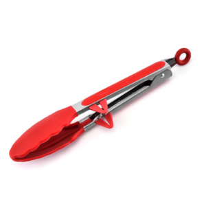 TW-FT00109 Stainless Steel Food Tong Outdoor BBQ Clamp with Silicone Tip Red 9 inch